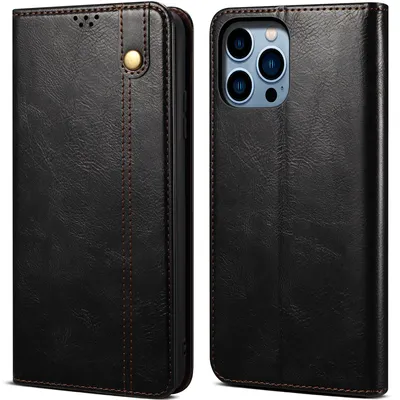Obrázek produktu pro Pouzdro pro iPhone 15 Pro kožené flip pouzdro peněženka s funkcí stojánku černé