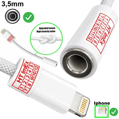 Produktbild von Stecker 8-Pin auf 3,5mm AUX Audio Adapter Nylonkabel kompatibel mit iPhone 12 / 12 mini  Handy