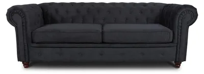 Produktbild von Sofa Chesterfield Asti 3-Sitzer, Couchgarnitur 3-er, Sofagarnitur, Couch mit Holzfüße, Polstersofa - Glamour Design (Schwarz (Capri 19))