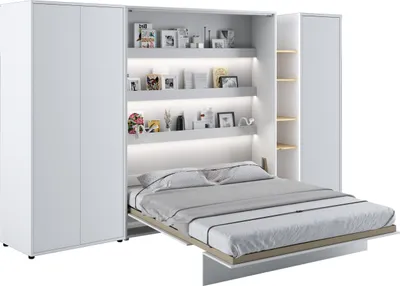 Produktbild von Wohnwand mit Schrankbett Bed Concept 160x200 Lenart Kleiderschrank Regalschrank Regal Led Beleuchtung Weiß/Artisan Eiche