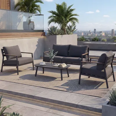 Zdjęcie produktu dla Zestaw ogrodowy z aluminium HWC-P79, zestaw wypoczynkowy, sofa ogrodowa, tkanina/tekstylia olefinowe 210 g/m² ~ ciemnoszary