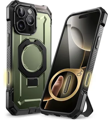 Image de Coque de protection avec support pour iPhone 16 Pro (6,3 pouces), couleur verte, compatible MagSafe, coque robuste