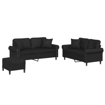 Produktbild von 3-tlg. Sofagarnitur mit Kissen Schwarz Kunstleder