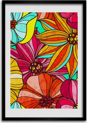 Produktbild von Bild - Bilderrahmen - Foto - 70 cm x 100 cm - MDF - Rahmen - Wandkunst - Bunte Blumen