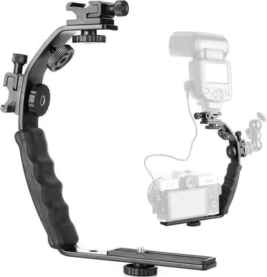 Obrázek produktu pro L-držák na fotoaparát s dvojitou paticí pro blesk, 1/4" závitem pro stativ, pro digitální zrcadlovky