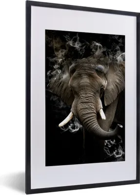 Produktbild von MuchoWow® MuchoWow® Gerahmtes Poster Elefant - Rauchen - Schwarz 40x60 cm - Poster mit zchwarzem Bilderrahmen - Poster in Rahmen