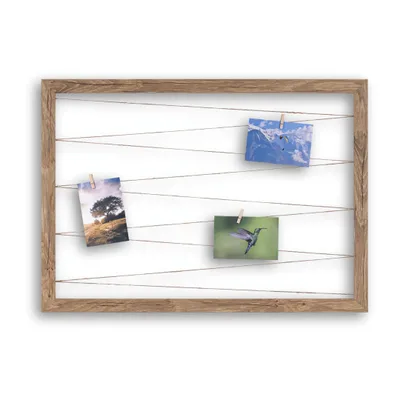 Produktbild von Fotohalter Pinnwand Fotorahmen (Querformat) mit Juteband 20 Holzklammern Bilderrahmen inklusive CLAMARO Collage Flex, Flex Farbe:Eiche Altholz Silber, Quer/Hochformat Größe:75x55cm (Querformat)