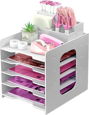 Productafbeelding van Famanu documentenhouder, 5-laags - Houten archief voor papier met pennenhouder