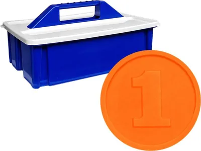 Produktbild von CombiCraft Wertmarken-Chips mit Reliefprägung „1“ in Orange – 2.000 Stück inklusiv Aufbewahrunskiste