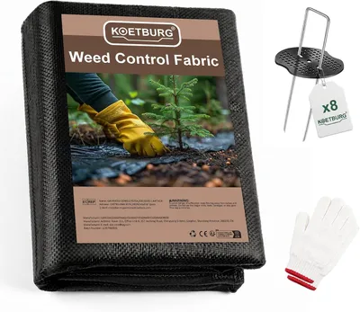 Imagen del producto de Tela antihierbas resistente al desgarro, de 10 m², con 8 anclajes para el suelo, permeable al agua, resistente a los rayos UV, ideal para jardines y paisajismo