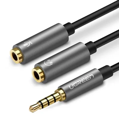 Produktbild von Kopfhörer-Splitter 3,5mm Miniklinke AUX + Stereomikrofon 20cm silber
