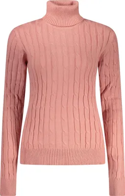 Produktbild von Rosa Damenpullover mit Zopfstrick & Rollkragen aus Norwegen 1963