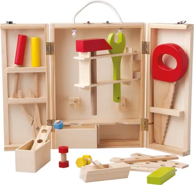 Produktbild von Werkzeuge in einer Holzkiste, Werkzeugkasten, Werkzeugkoffer  von Woody, 25 teilig