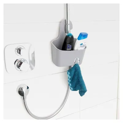 Produktbild von Duschablage: Duschkorb mit Aufhänge-Haken und Ablaufgitter, erweiterbar, grau