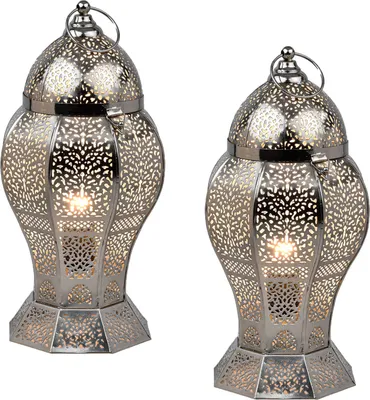 Immagine prodotto di set di 2 lampade da tavolo decorative orientali Lampada da comodino Lampada Jaleel Argento