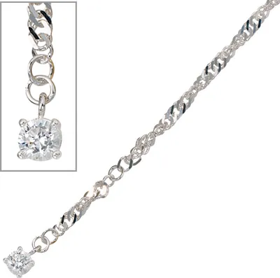 Produktbild von JOBO Fußkettchen Fußkette 925 Sterling Silber rhodiniert 1 Zirkonia 25 cm Karabiner