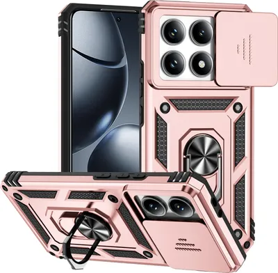 Obrázek produktu pro Pouzdro pro Xiaomi 14T Pro dvouvrstvé pouzdro s posuvným krytem kamery a prstencovým stojánkem Růžový
