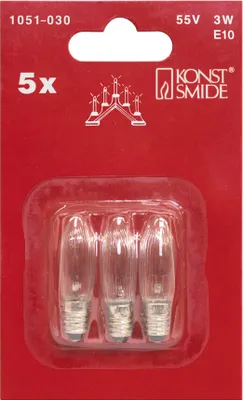 A retail package containing three clear light bulbs with silver bases.