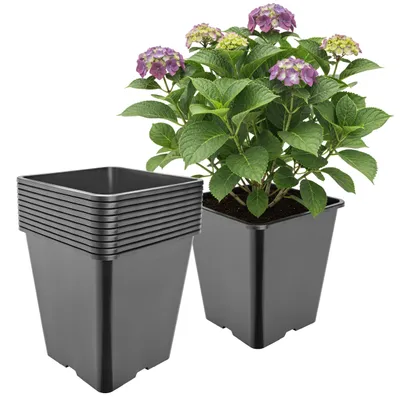 Produktbild von Garronda 10er-Set hohe quadratische Kunststoff-Anzuchttöpfe mit Drainagelöchern für Garten, Schwarz, 25 x 25 x 26 cm, 11 L GD-KW-HS