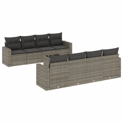 Zdjęcie produktu dla vidaXL 9-częściowa sofa ogrodowa z poduszkami z szarego polirattanu