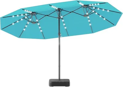 Obrázok produktu pre Dvojitý slnečník XXL, 450 x 260 cm, veľký slnečník so stojanom a LED solárnym osvetlením, UPF 50+, terasový slnečník s ručnou kľukou, trhový slnečník, záhradný slnečník pre záhradu a terasu (türkísový)