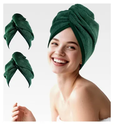 Produktbild von Mikrofaser-Haarhandtuch: 2 Stück, saugfähig, weich, Anti-Frizz-Turban, Frottee für Damen und Mädchen, langes, nasses, lockiges Haar