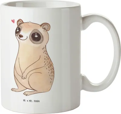 Produktbild von Mr. & Mrs. Panda Becher Plumplori Glücklich - Weiß - Geschenk, schöne tasse, Dekotasse, Trinkbecher, Lustige Sprüche, Glück, Keramiktasse, Niedlich