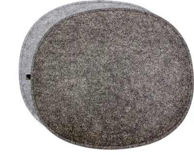 A top-down view of a round felt cushion.