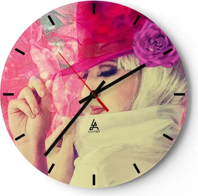 Produktbild von Wanduhr - Rund - Glasuhr - weiblich Blumen- Blume Mode - 40x40cm - Schleichendes Uhrwerk - Lautlos - zum Aufhängen bereit - Dekoration Modern - Wanddekoration aus Glas - C3AR40x40-3141