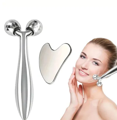 Produktbild von Edelstahl-Gua-Sha-Gesichtswerkzeug 3D-Roller-Massagegerät Augenmassagegerät Gesichts-Schönheitsinstrument gegen Augenringe Tränensäcke Muskel