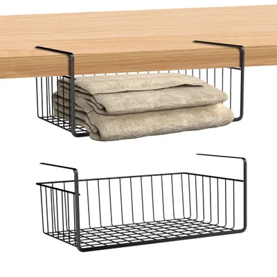 Produktbild von JOIEYOU 2x Unterregal Hängekorb aus Draht Rostfreier Metall-Schrankkörbe Küche Schrank, Speisekammer, Waschküche Einhängekorb Küche Maximale Gewichtskapazität bis zu 6 kg