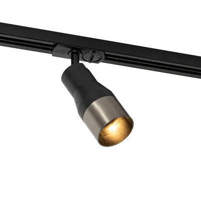 Produktbild von QAZQA - Modern Moderner Spot I Spotlight I Deckenspot I Deckenstrahler I Strahler I Lampe I Leuchte Schwarz mit Gunmetal für 1-Phasen-Schienensystem I Spotlight I Deckenspot I Deckenstrahler I Strahle