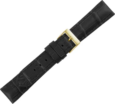 Produktbild von Minott | Uhrenarmband Kalbsleder schwarz Krokoprägung Ton-in-Ton-Naht, Stegbreite:18mm, Schließe:Gelbgolden