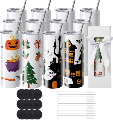 Obrázek produktu pro SucceBuy 12 Pack -Sublimační kelímky - 20 uncí prázdné nerezové oceli -Dvoustěnné kelímky s víčkem, brčkem