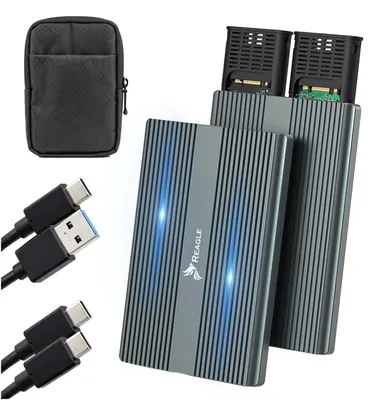 Produktbild von Reagle NVMe M.2 SSD Gehäuse Dual USB-C 3.2 10Gbps PCIe Adapter für 2x M2 SSD Aluminium Tool-Free kompatibel Windows Mac Linux