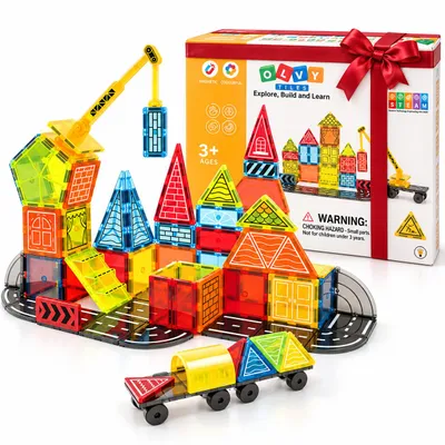 Zdjęcie produktu dla Olvy Magnetyczne klocki konstrukcyjne Zabawka Montessori - Magnetyczne płytki dla dzieci - Magnetyczne klocki konstrukcyjne - Magnetyczna zabawka konstrukcyjna od 3 lat - Mistrz konstrukcji