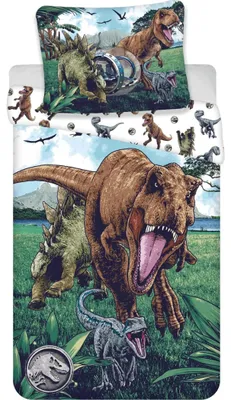 Imagen del producto de Juego de sábanas de algodón Jurassic World, suave y cómodo, dimensiones: 140x200 cm y 70x90 cm