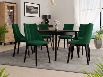 Obrázok produktu pre Rozkladací jedálenský stôl so 6 stoličkami NOWEN 2 - čierny / zelený