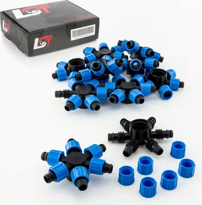 Produktbild von 10x 6-Wege Verteiler Schlauchverbinder PE-Verschraubung Bewässerungssystem 17mm