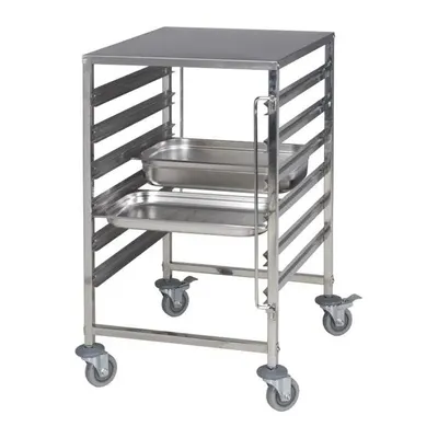 Produktbild von Regalwagen Tablettwagen Edelstahl auf Rollen 6 Einschübe für 12 x GN 2/1 oder 6 x GN1/1