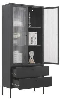 Produktbild von Mein-Regal Vitrine Paris aus Metall mit Schubladen und Glastüren Schwarz