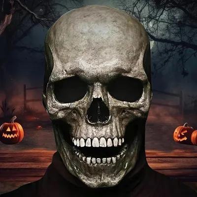 Image de Masque de Halloween, masque de crâne réaliste, en latex, taille unique, pour cosplay
