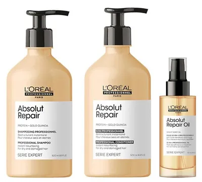 Immagine prodotto di Loreal Absolut Repair Shampoo 500ml NUOVO + Loreal Absolut Repair Conditioner 500ml NUOVO + Loreal Absolut Repair Oil 10In1 90ml NUOVO
