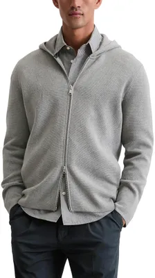 Produktbild von Marc OߴPolo Herren Cardigan aus Baumwolle mit Kapuze, Grau (Cloudy Grey Mela