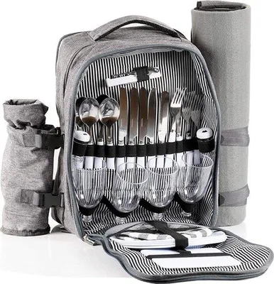 Immagine prodotto di Zaino da picnic CampFeuer per 4 persone, grigio, leggero e impermeabile, zaino da campeggio