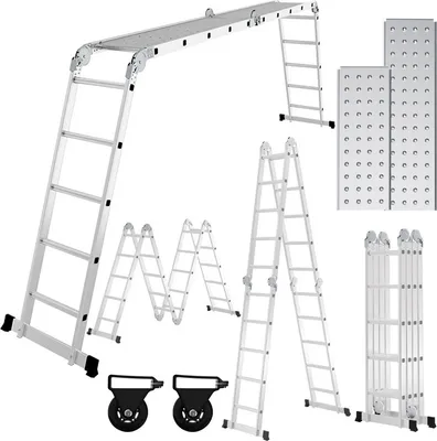 Produktbild von Jiubiaz Mehrzweckleiter Multifunktionsleiter Klappleiter Teleskopleiter A-Rahmenleiter 4x5 582cm Anlegeleiter Stehleiter Haushaltsleiter Aluleiter