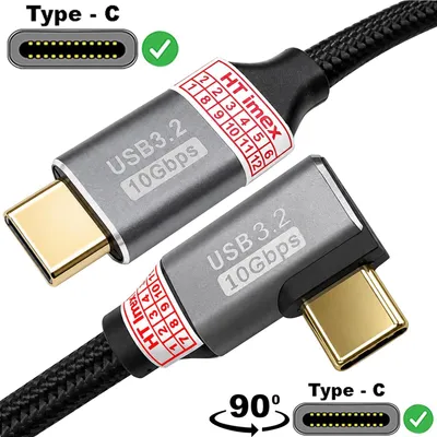 Produktbild von USB-C auf USB 3.2 Gen2 10Gbps 90° Winkelstecker nylon kabel für Xiaomi, Huawei, Samsung Handy Smartphone