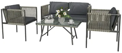Produktbild von Outsunny Gartenmöbel Set aus Polyrattan Lounge-Set mit 2er Sofa Sessel Tisch