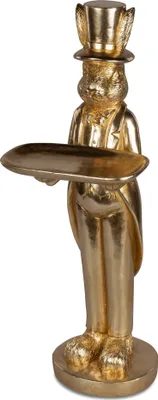 Produktbild von Dekofigur Oster Hase mit Tablett im Frack und Zylinder gold H. 66cm Formano F26