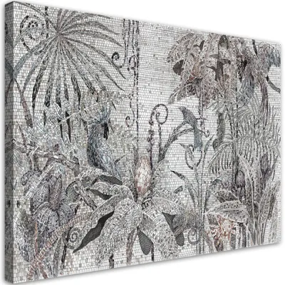 Produktbild von Leinwandbild Dschungelmosaik 60x40 Feeby Silber bild für die wand bereit zum aufhängen